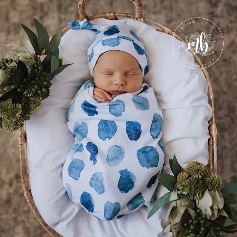 Blue Watercolor Dot Print Baby Swaddle Sack Set  Newborn - Etsy | Etsy (US)