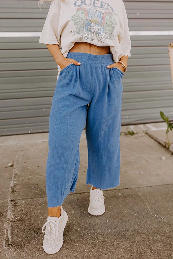 Sandy Coast High Waist Pants in Blue Curves | Impressions Online Boutique