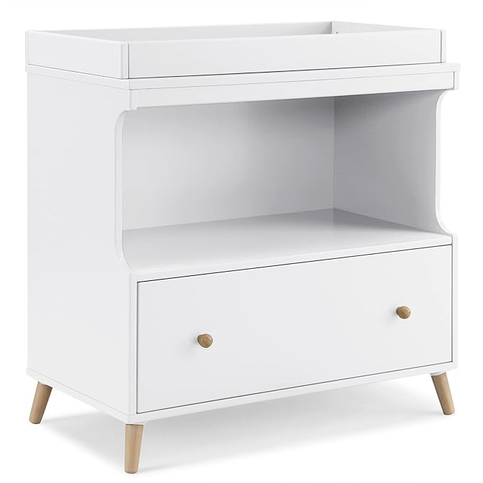 Delta Children Essex Convertible Changing Table with Drawer, Bianca White/Natural | Amazon (US)