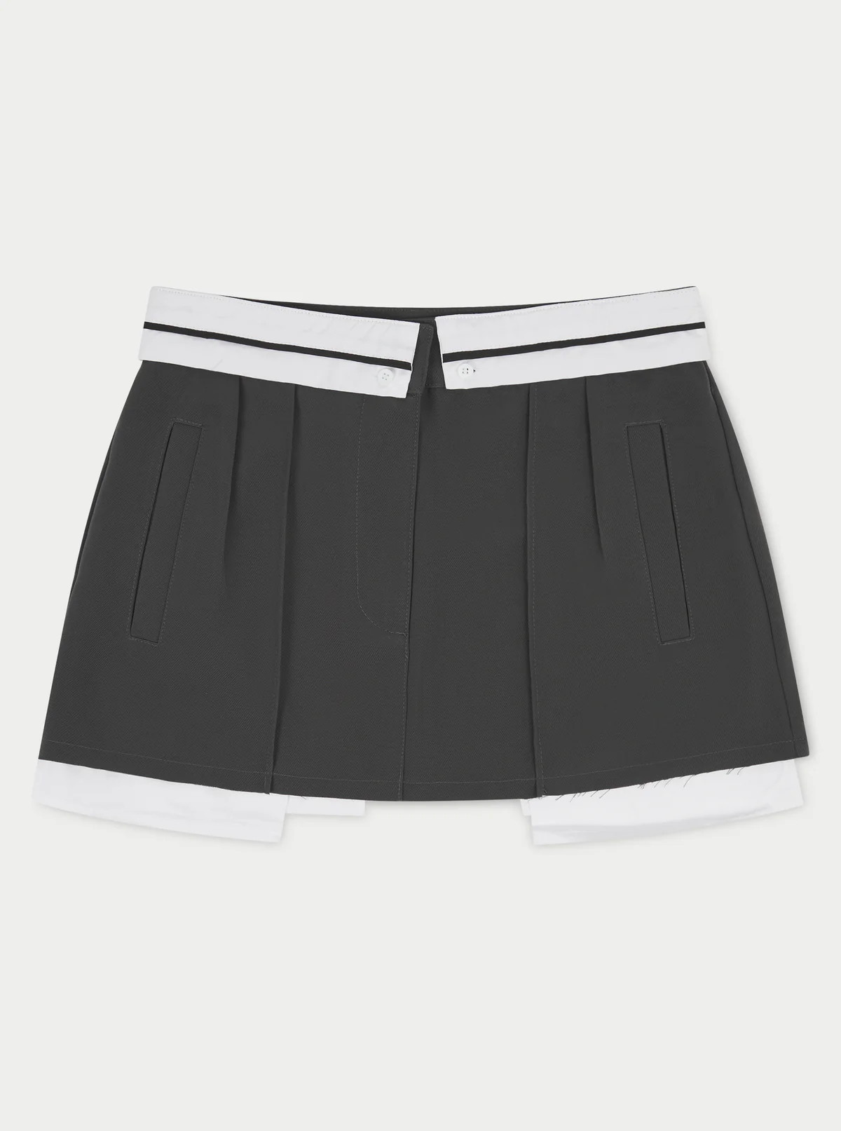 REVERSE WAISTBAND MINI SKIRT - CHARCOAL | The Couture Club