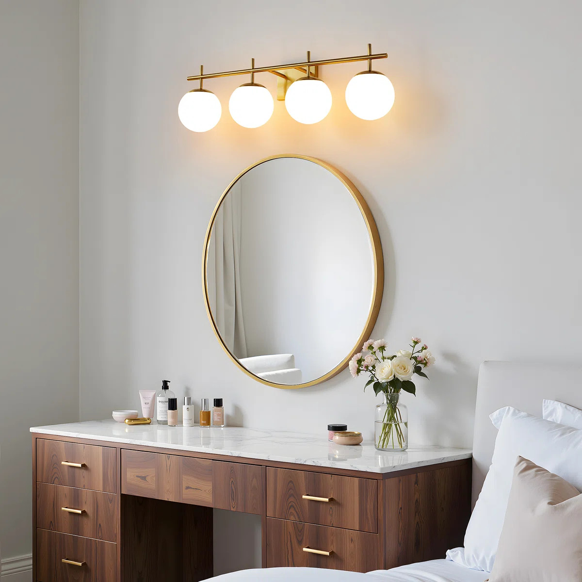 4-Light Dimmable Vanity Light For Bathroom Mirror Up/Down Mount With Glass Shape | Wayfair North America