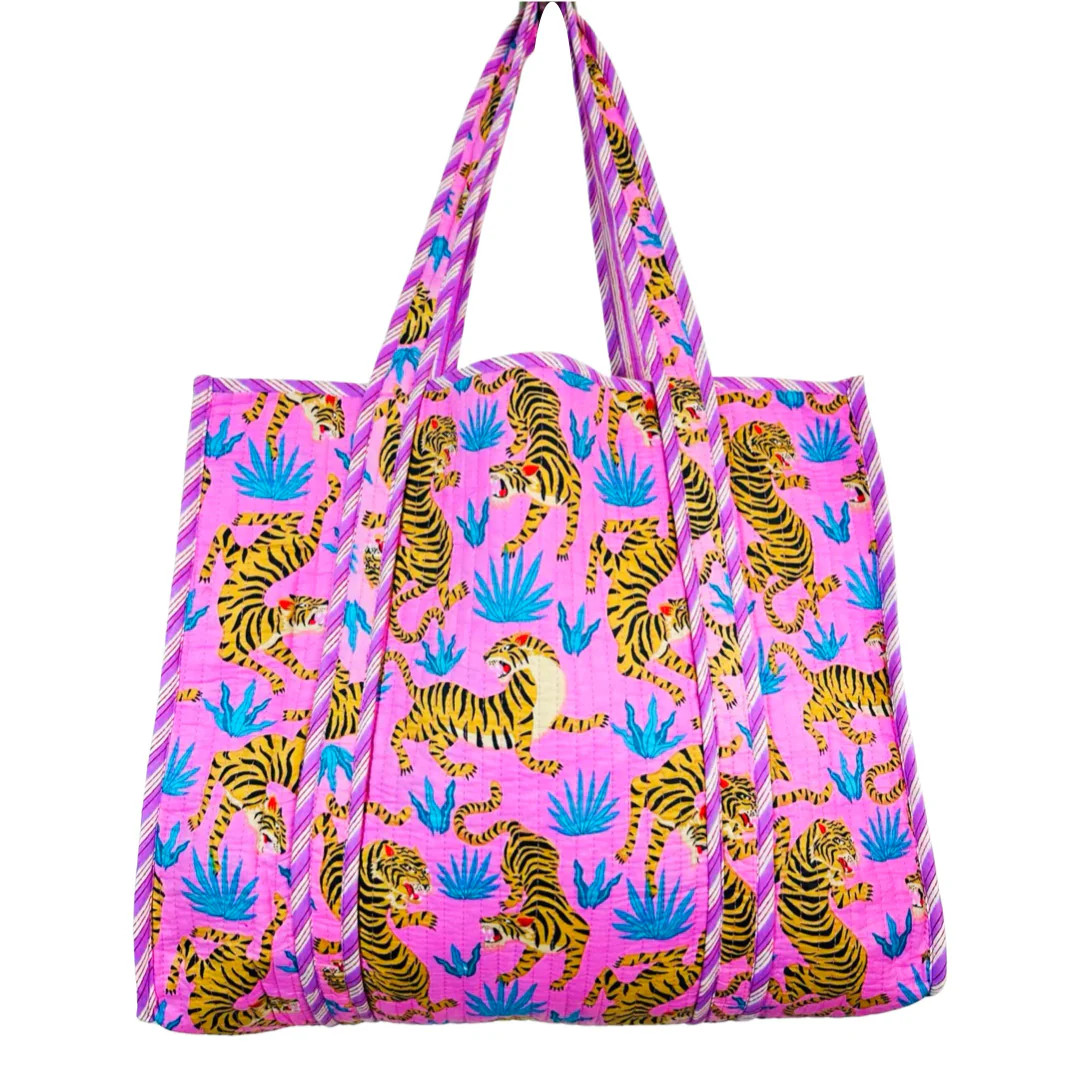 (10 Colors) Quilted Block Print Oversized Reversible Tote Bags | James Ascher