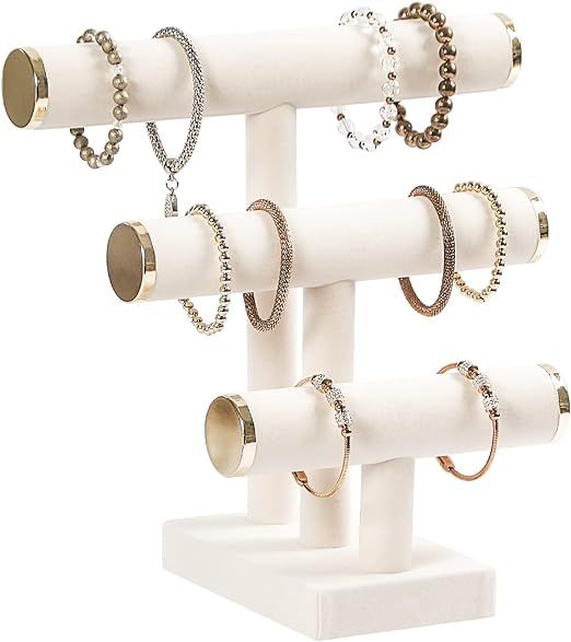 Pengup 3 Tier Bracelet Holder,Bracelet Display Stand with Metal Cap,Beige White Velvet Jewelry Or... | Amazon (US)