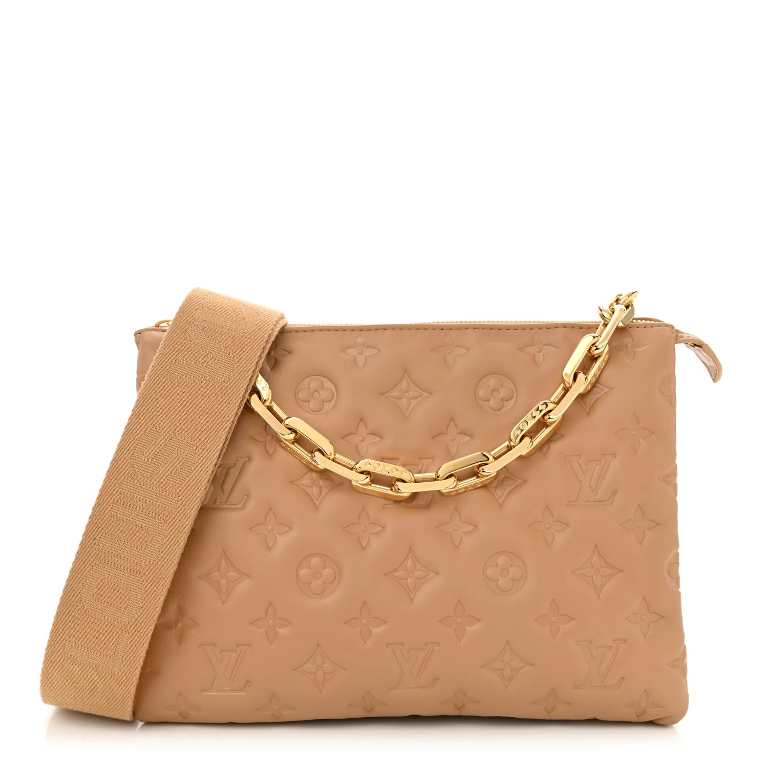 Lambskin Embossed Monogram Coussin PM Camel | FASHIONPHILE (US)