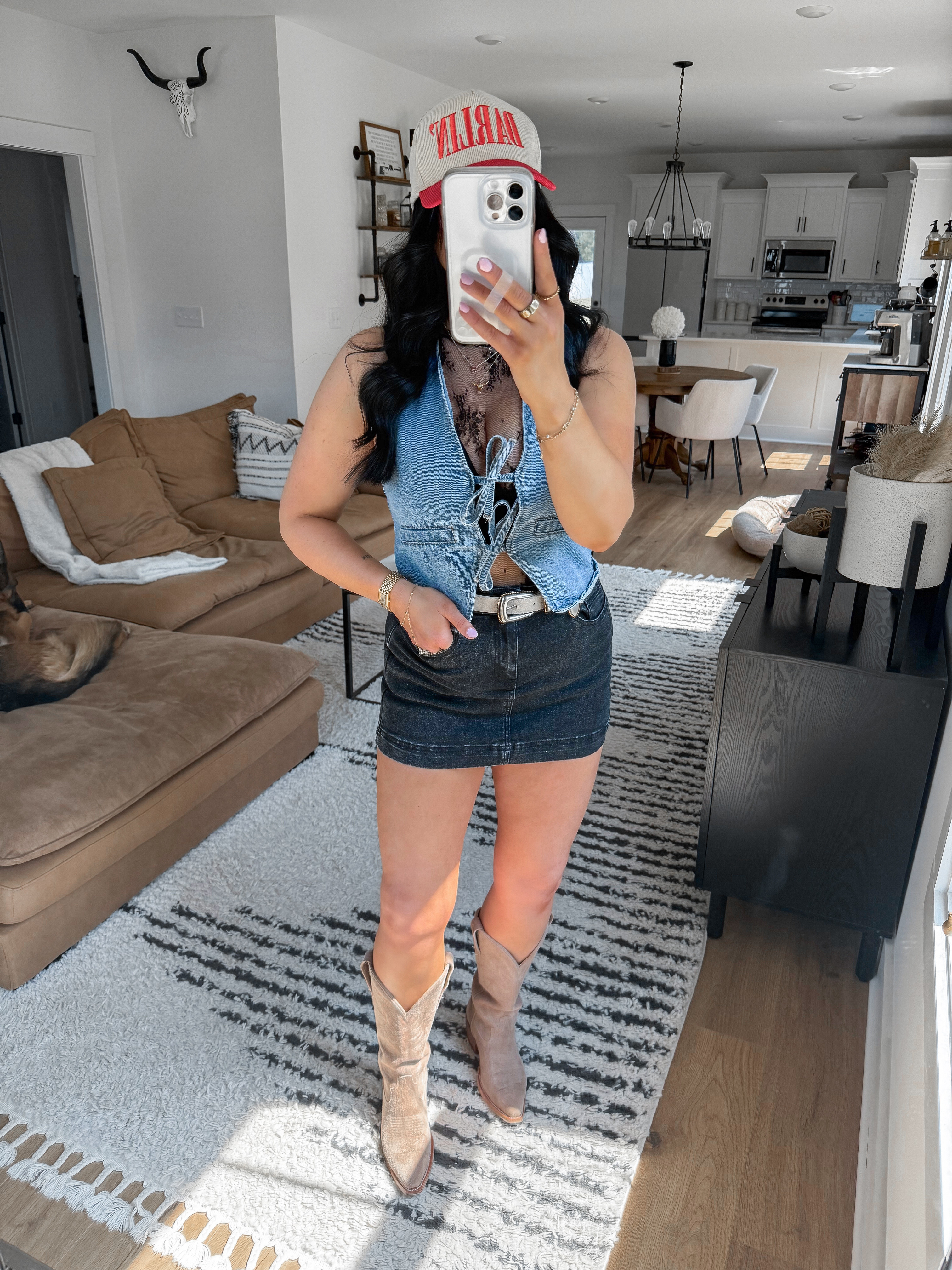 Lace Top - small
Bralette - medium
Denim Vest - medium
Skort - small
Belt - small

The cutest edgy western look for your next country concert or Nashville trip! I love this denim bow tie vest paired with this black denim skort (this is literally my new favorite skort - great booty coverage & has great stretch!) Layered this black lace tank underneath the vest & finished the look with this corduroy hat, a suede western belt & my tecovas cowgirl boots! 

 

 #LTKFindsUnder50 #LTKFindsUnder100 #LTKShoeCrush