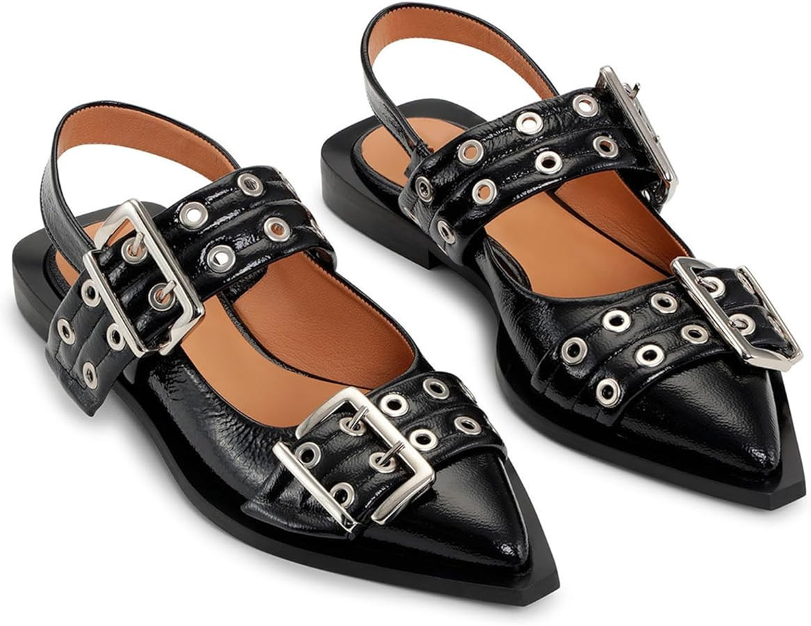 Yishaweiqi Wide Welt Buckle Ballet Flats for Women Slingback Flats Casual Ballerina Shoes Flat Sq... | Amazon (US)