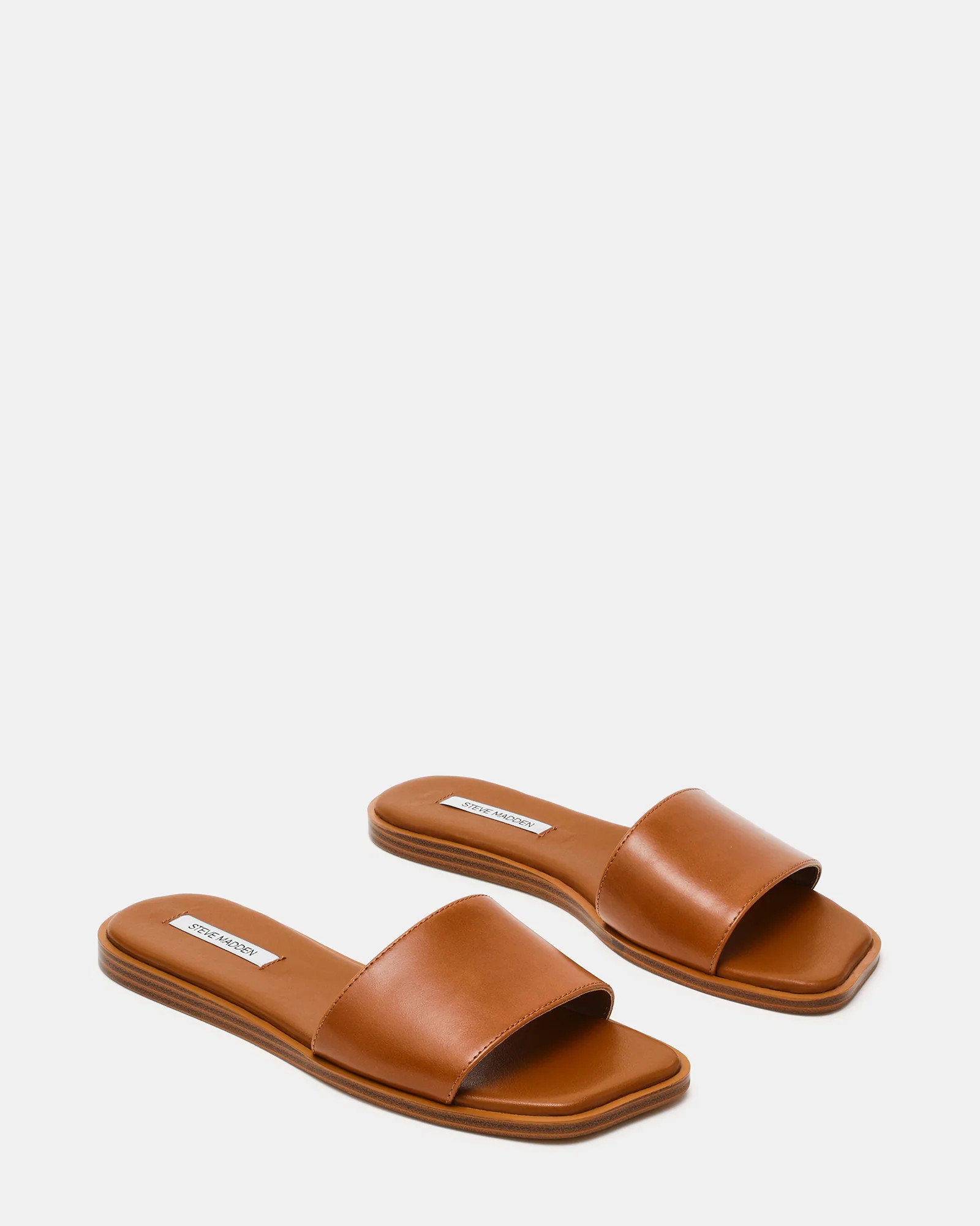 AVRA Tan Leather Wavy-Toe Slide Women's Sandal | Steve Madden (US)