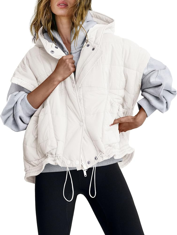 SENSERISE Womens Oversized Puffer Vest Sleeveless Quilted Jacket Zip Up Hooded Puffy Vest Ponchos... | Amazon (US)