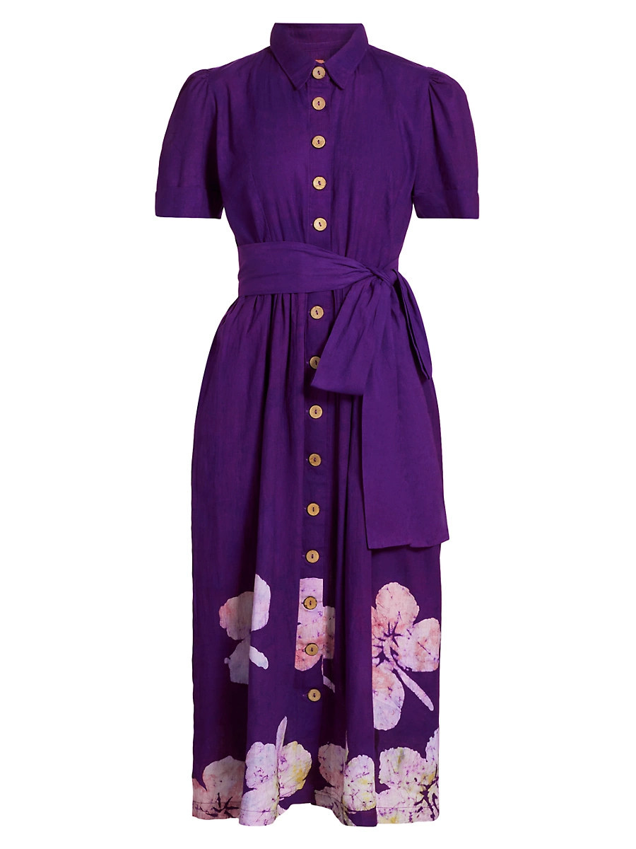 Women's Asake Floral Cotton Tie-Waist Shirtdress - Purple - Size Medium | Saks Fifth Avenue