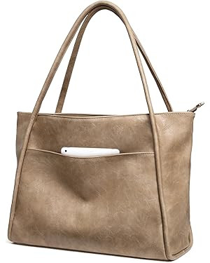 Large Tote Bag for Women Work with Zipper 16L Vegan Leather Ladies Travel Purses and Handbags | Amazon (US)