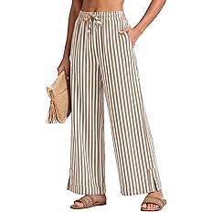 Athlisan Womens Wide Leg Striped Palazzo Pants Casual Summer Elastic Waisted Beach Lounge Trouser... | Amazon (US)