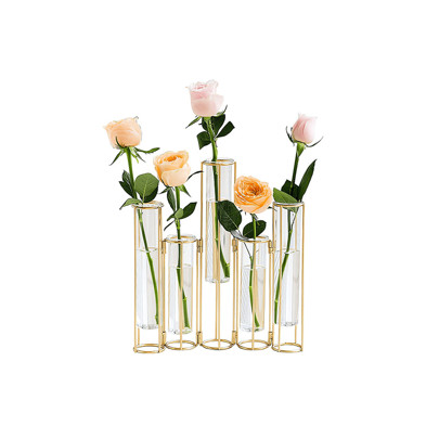Gold Vases For Centerpieces, Test Tube Flower Vase With 5 Test Tubes, Gold Flower Vase With Metal Stand Racks Hydroponic, Glass Hinged Propagation Pla | SHEIN