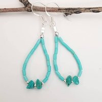 Lovelyturquoise Heishi & Sterling Silver Earrings/ Native Style Turquoise Beaded Dangling Earrings/Handmade Southwestern Beaded Earrings | Etsy (US)