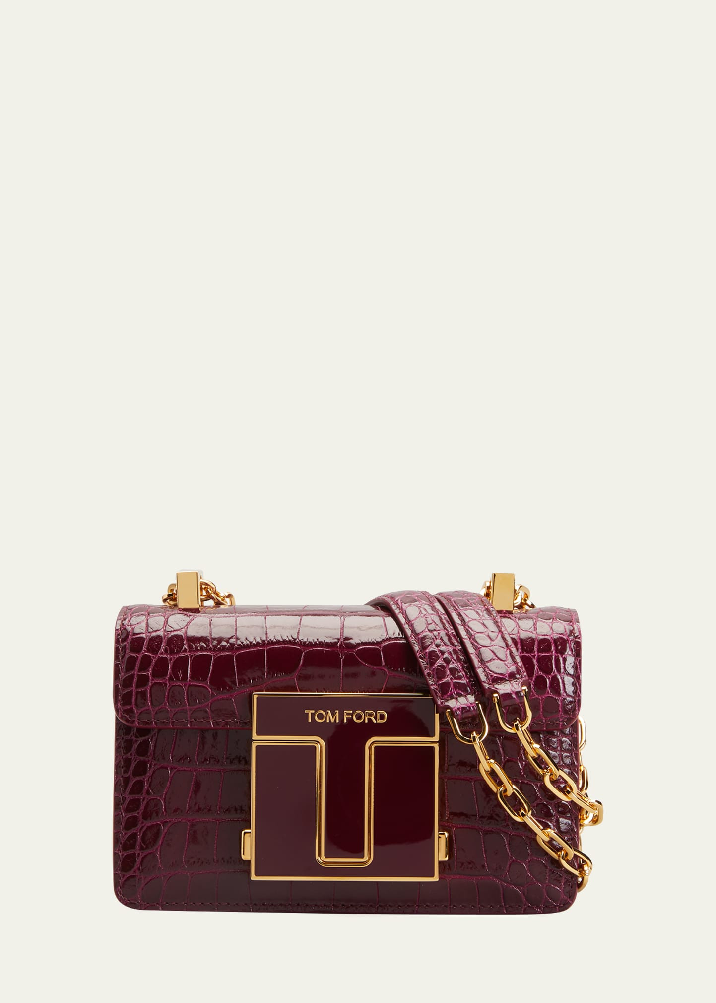 Small T-Clasp Croc-Embossed Shoulder Bag | Bergdorf Goodman