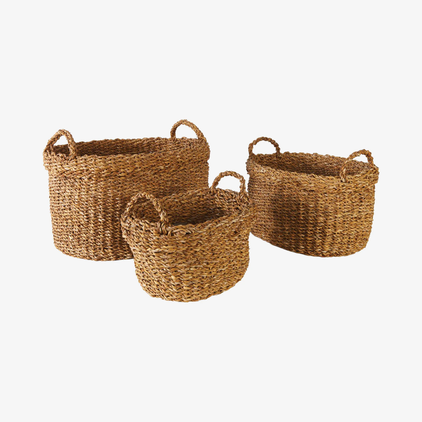 Oval Baskets with Handles And Cuffs - Natural - Set of 3 | Fy! (UK)