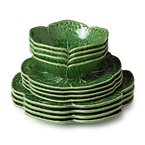 Le Jardin Cabbage 12-Piece DINNERWARE SET, SERVICE FOR 4 – Green Stoneware Plates & Bowls with Garden Leaf Design – Seasonal Tableware for Spring & Summer Dining and Entertaining | Amazon (US)