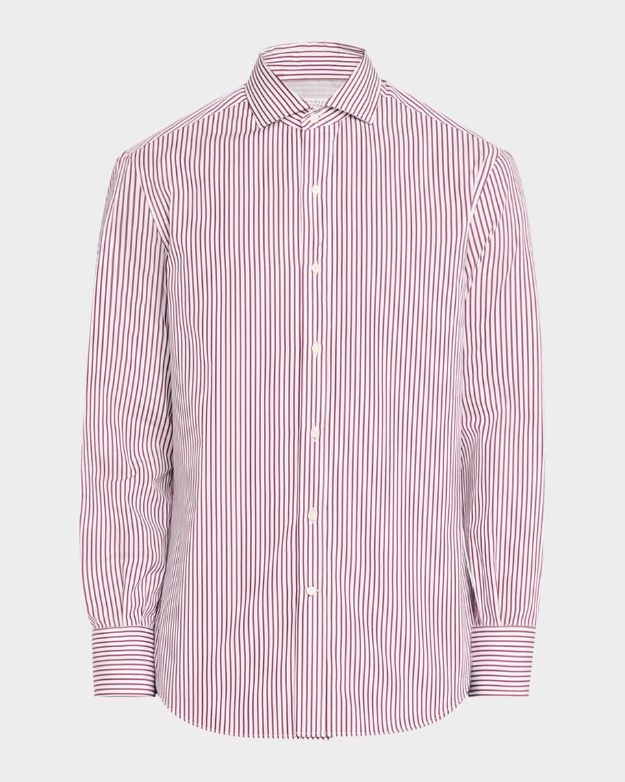 Brunello Cucinelli Men's Cotton Pinstripe Sport Shirt | Neiman Marcus
