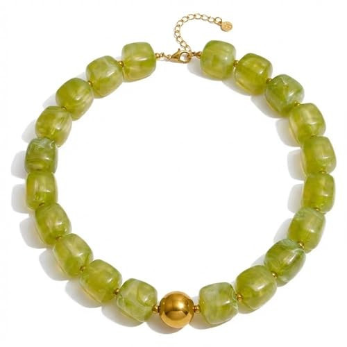 Mchic Green Beaded Choker Necklace for Women: Adjustable Boho Chunky Green Beads Strand Necklace Acrylic Square Bead Jewelry Summer Beach Vibe Handmade Stainless Steel Necklace Gift | Amazon (US)