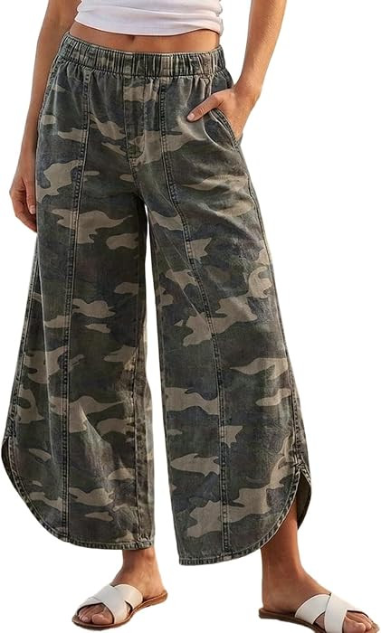 CHARTOU Women Y2k Wide Leg Jeans Elastic Waist Tulip Hem Casual Cropped Denim Pants | Amazon (US)