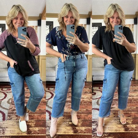 Bloomchic blouses for Summer & fall, back to school tops, cargo jeans (16), floral blouse, chiffon blouse, teacher outfits, ho low long sleeved tee shirt- size 12/L in all tops and use code NICOLES15 at checkout 

#LTKover40 #LTKcurves #LTKBacktoSchool
