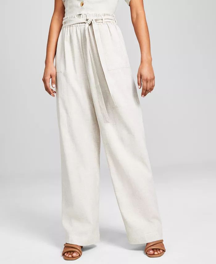 Women's Linen Blend Paperbag Pants | Macys (US)