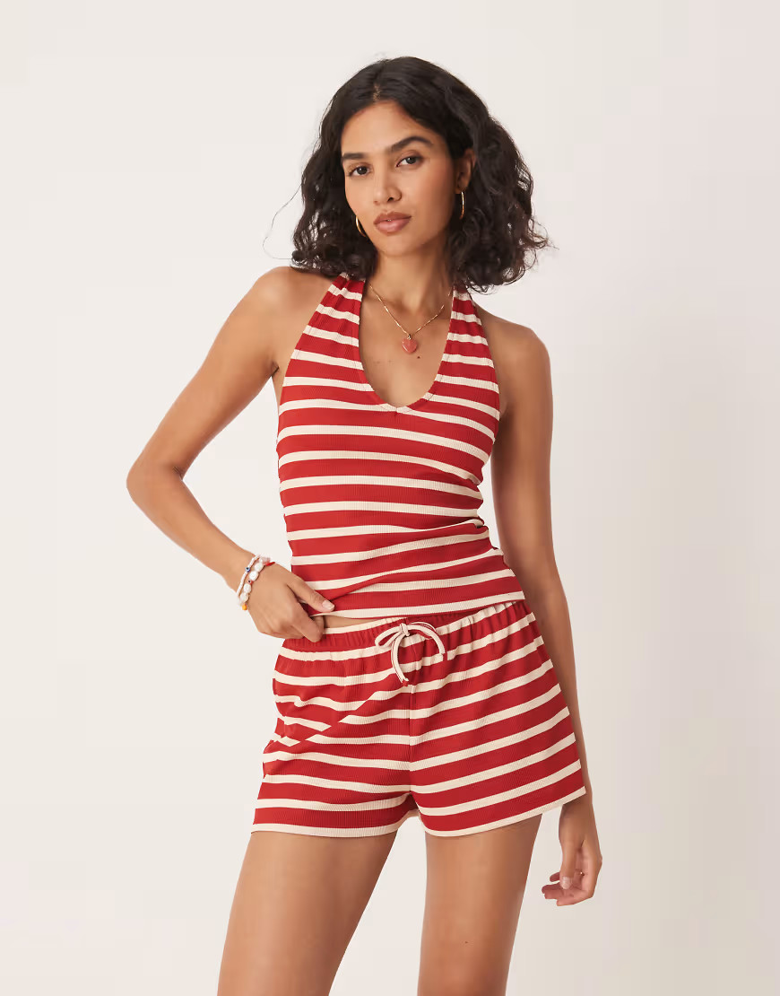 ASOS DESIGN striped mid rise micro boxer shorts in red | ASOS (Global)