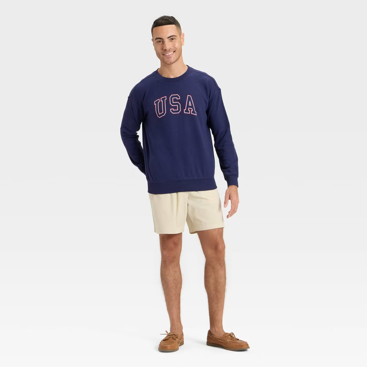 Men's USA Fleece Crewneck Sweatshirt - Goodfellow & Co™ Navy Blue | Target