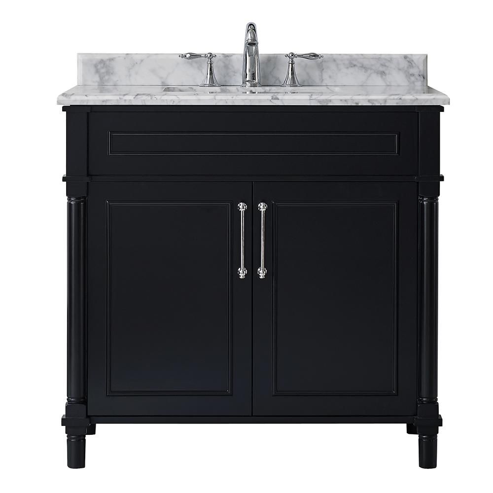 Aberdeen 36 in. W x 22 in. D Vanity in Black with Carrara Marble Top with White Sink | The Home Depot