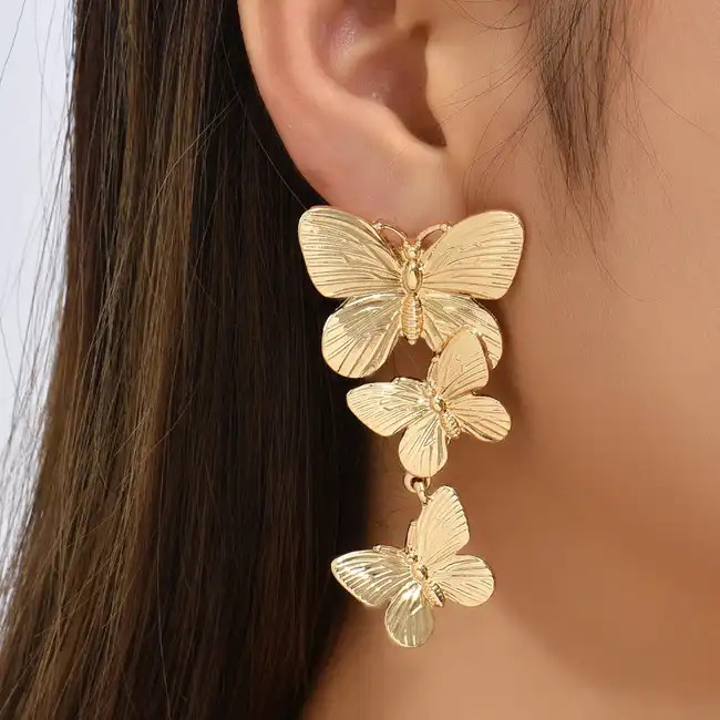 Golden Large Butterfly Long Earrings Animal Personality Earrings Ladies Jewelry Accessories | Temu Affiliate Program