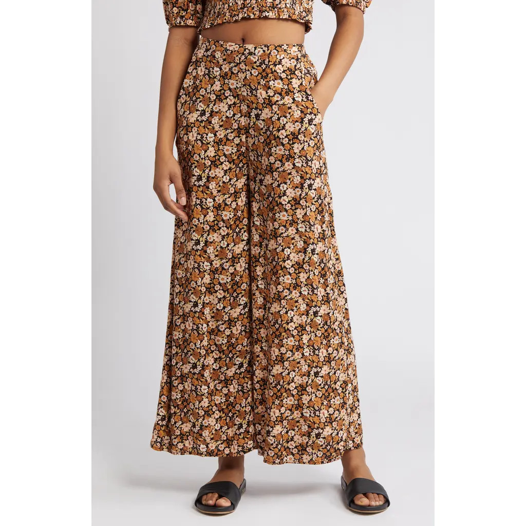 Rip Curl Sea of Dreams Floral Print Wide Leg Pants in Brown at Nordstrom, Size Large | Nordstrom