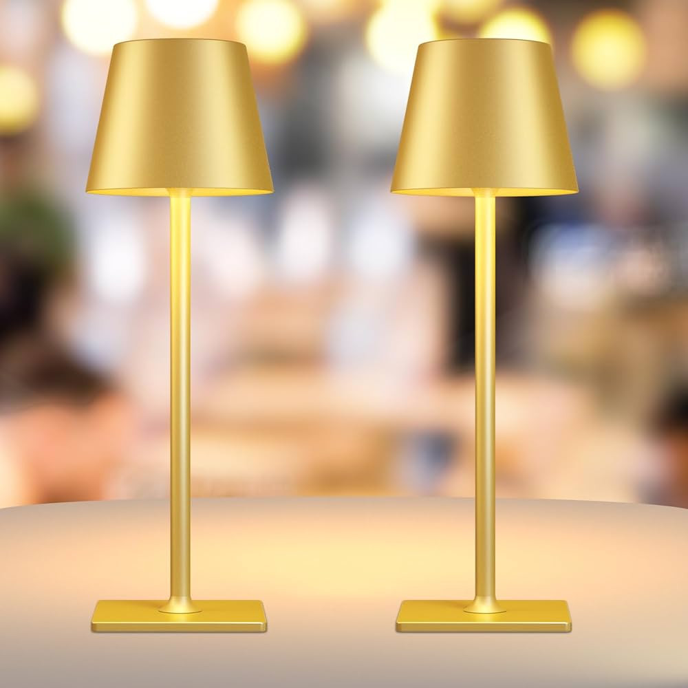 2 Pack Gold Rechargeable Table Lamps,Cordless Lamp with 6000mAh Battery Operated,Wireless Lamp fo... | Amazon (US)