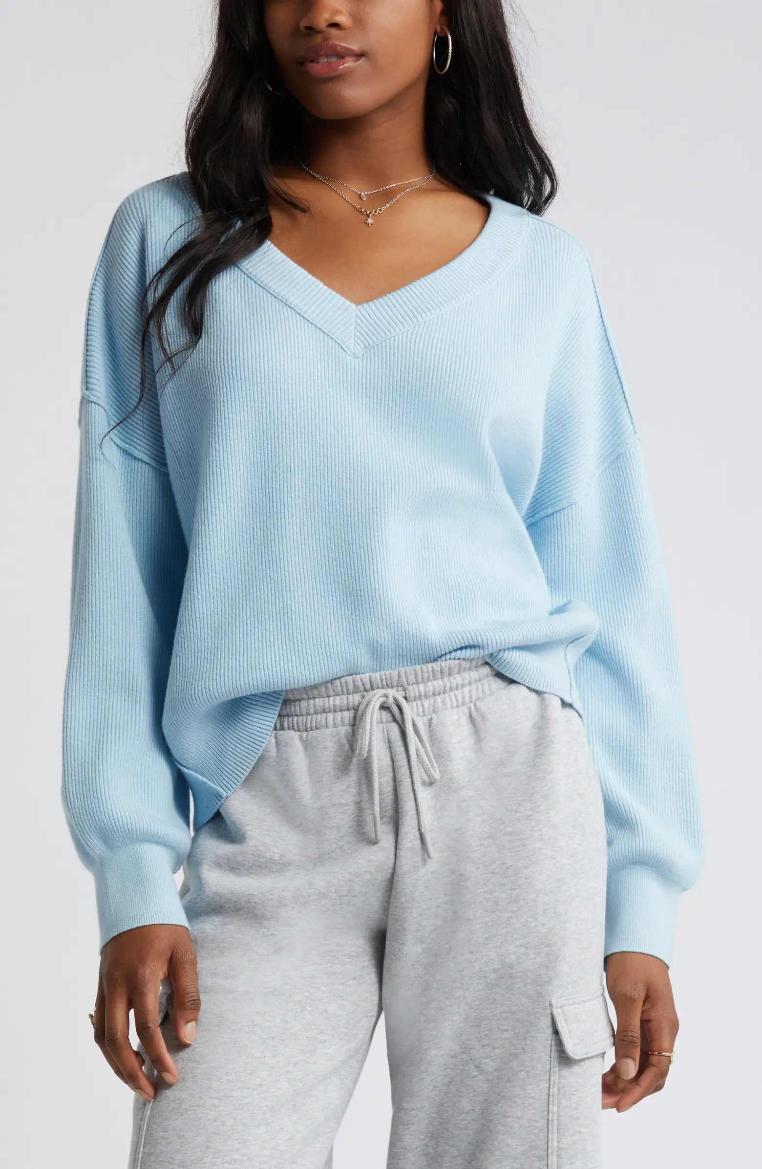 Seamed Oversize V-Neck Rib Sweater | Nordstrom