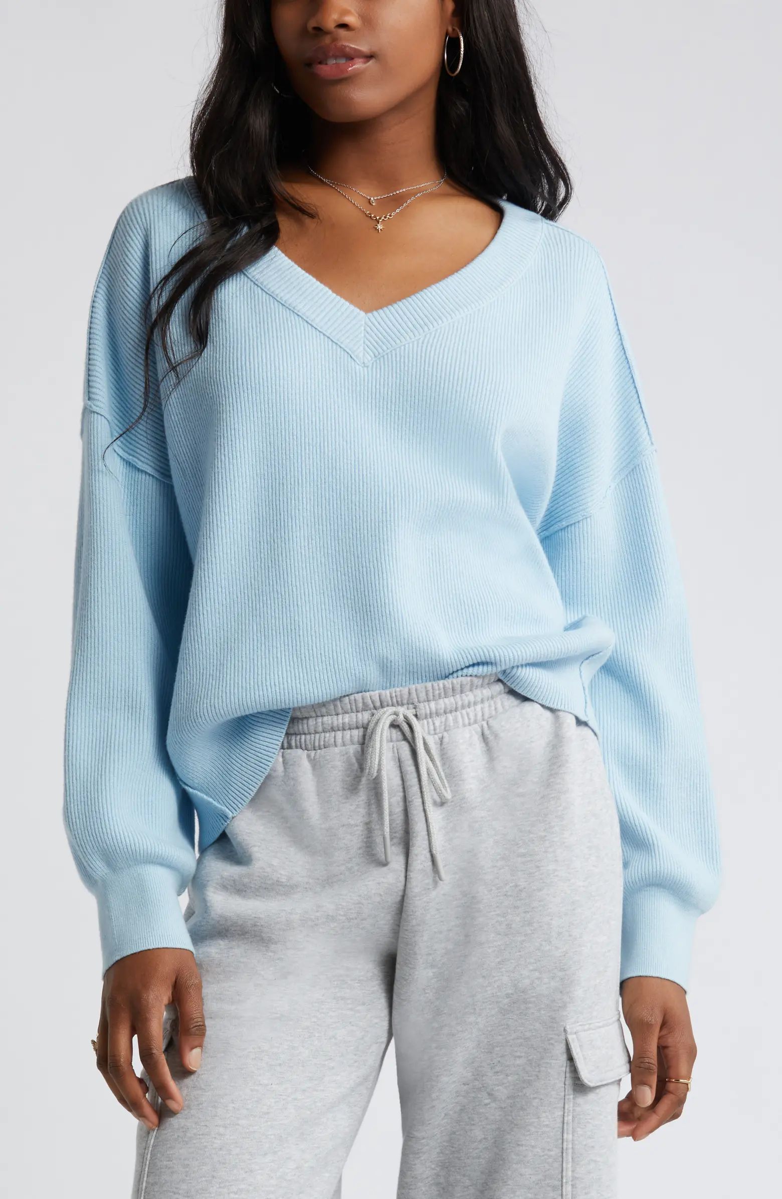 BP. Seamed Oversize V-Neck Rib Sweater | Nordstrom | Nordstrom