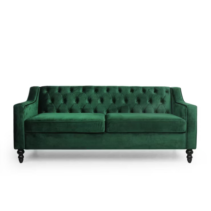 Knouff Modern Glam Tufted Velvet 3 Seater Sofa Emerald/Dark Brown - Christopher Knight Home | Target