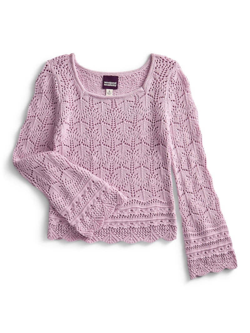 Weekend Academy Girls Crochet Top with Long Sleeves, Sizes 4-18 | Walmart (US)