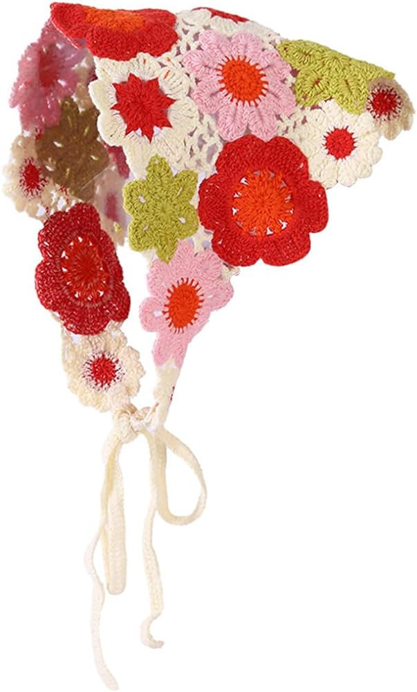 Mrotrida Women's Knitted Triangle Headscarf Fashion Crochet Flower Bandanas Headband Hair Accesso... | Amazon (US)