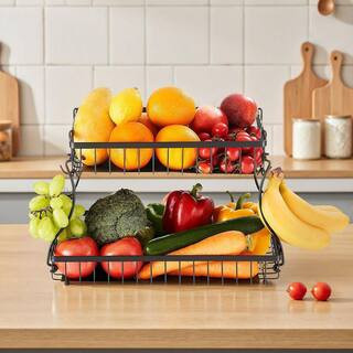 2-Tier Fruit Basket Bowl Kitchen Countertop Storage Stand Holder Banana Hanger | The Home Depot