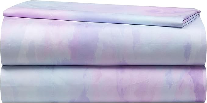 Heritage Kids 3-Piece Twin Sheet Set,Purple Watercolor Tie-Dye Design,Includes Fitted Sheet, Flat... | Amazon (US)