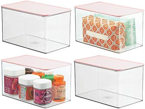 mDesign Stackable Bathroom Storage Box with Attached Hinged Lid - Container for Organizing Hand S... | Amazon (US)