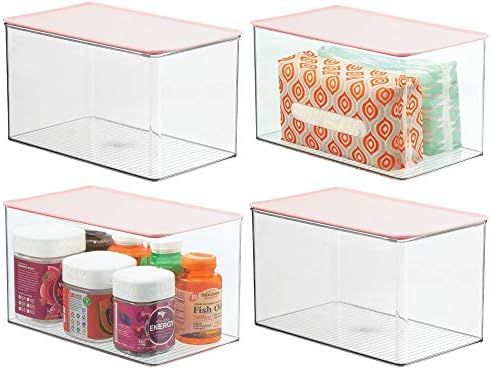 mDesign Stackable Bathroom Storage Box with Attached Hinged Lid - Container for Organizing Hand S... | Amazon (US)