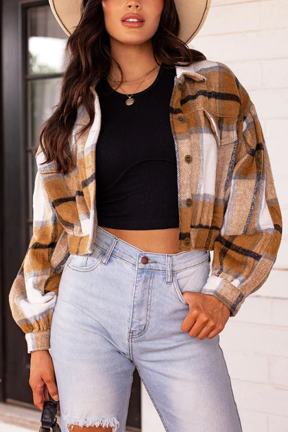 Ozzie Camel Plaid Crop Jacket | Shop Priceless