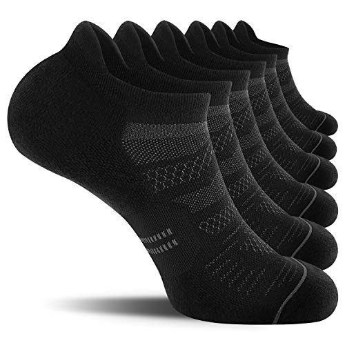 CelerSport 6 Pack Men's Running Ankle Socks with Cushion, Low Cut Athletic Sport Tab Socks, Black, Shoe Size: 7-9 | Amazon (US)