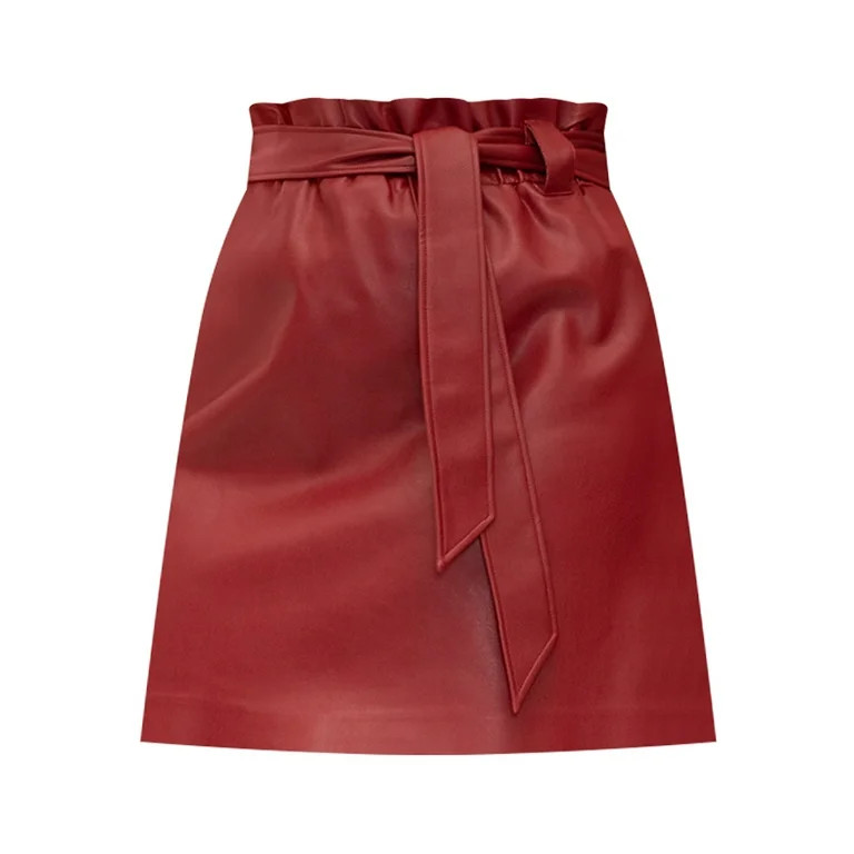ELOQUII Elements Women's Plus Size Faux Leather Mini Skirt With Tie - Walmart.com | Walmart (US)