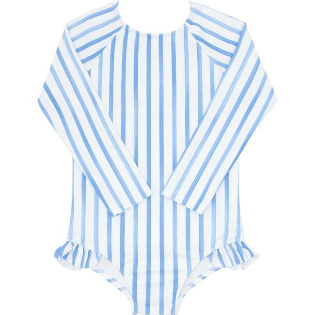 Bahamian Rashguard One-Piece, Blue Stripe - Minnow Swim | Maisonette | Maisonette