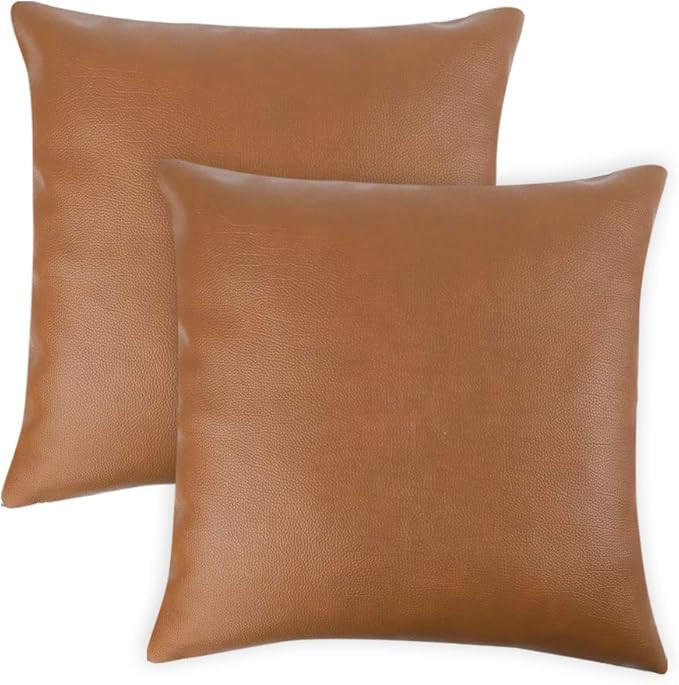 CDWERD 2pcs Modern Faux Leather Throw Pillow Covers for Couch Sofa Bed 18 x 18 Inches | Amazon (US)