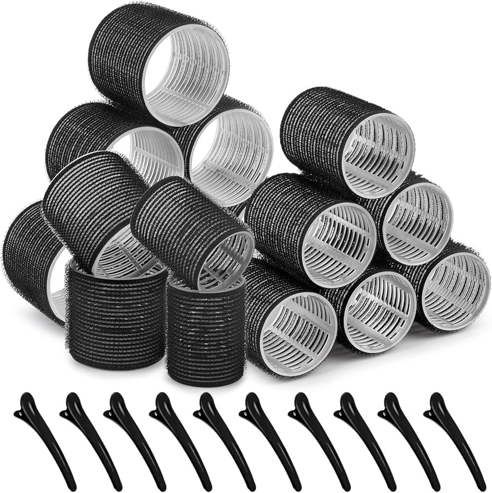 Self grip hair roller set 16 pcs,Heatless hair curlers,Hair rollers with hair roller clips and co... | Amazon (US)
