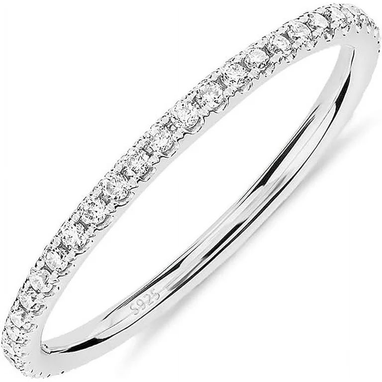 PAVOI Rhodium Plated 925 Sterling Silver Stackable CZ Ring for Women | Thin Band for Stacking | S... | Walmart (US)