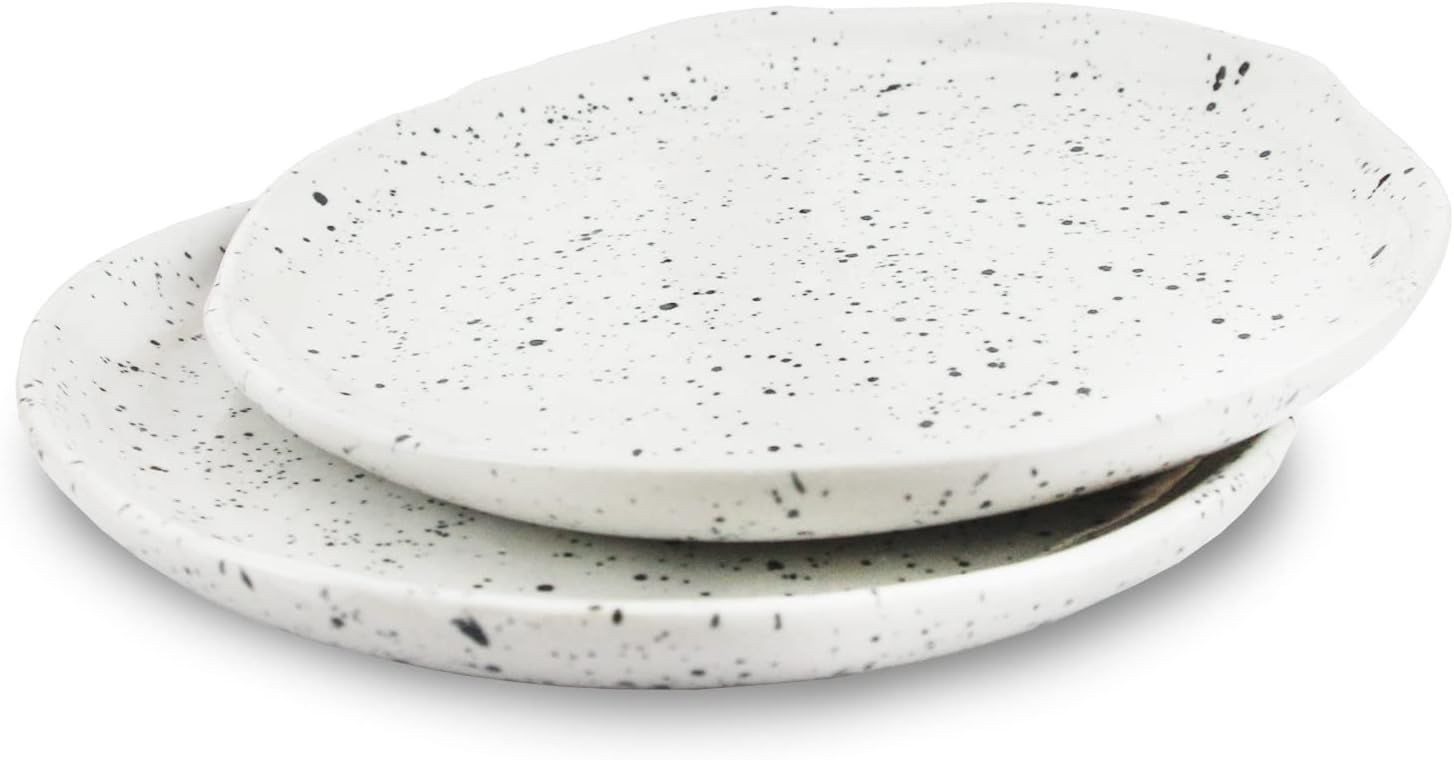 Amazon.com: roro 7 Inch Ceramic Stoneware Hand-Molded Mottled Spotted Glossy White with Black Spe... | Amazon (US)