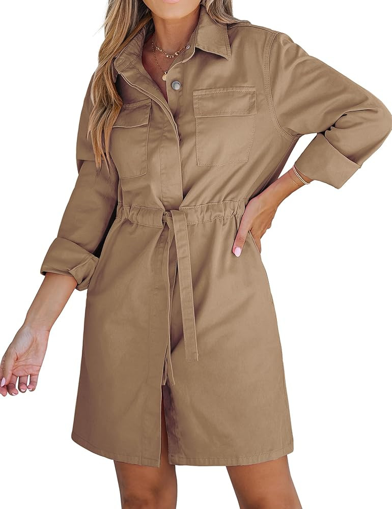 luvamia Denim Dress for Women Long Sleeve Jean Button Down Shirt Dresses with Pockets Casual Fash... | Amazon (US)