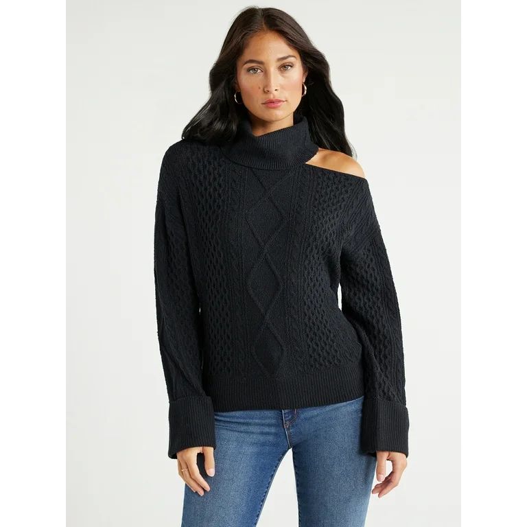 Sofia Jeans Women's Cutout Turtleneck Sweater with Long Sleeves, Sizes XS-3XL | Walmart (US)